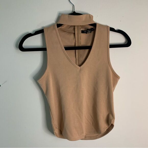 Revamped Tan Choker Keyhole Crop Top Size Medium - Picture 1 of 5